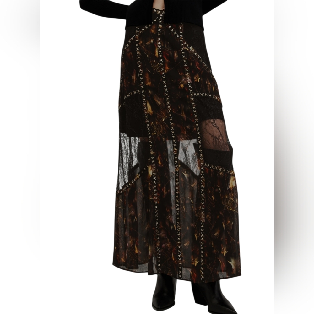 All Saints Black Lace Bryn Studded Maxi Half Sheer Skirt Boho Emo Whimsigoth 8 - Picture 2 of 10